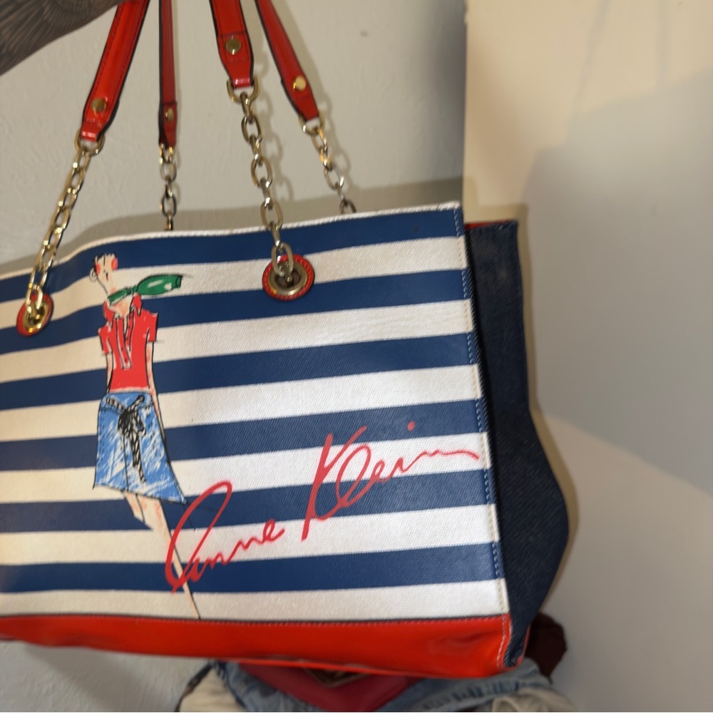 Anne Klein Nautical Striped Tote - Red and Blue